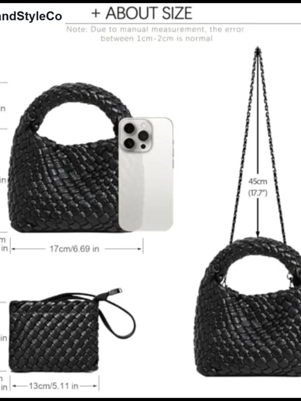 Woven Tote Bucket Bag Vegan Leather Crossbody Shoulder Purse